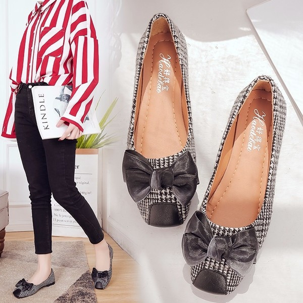Pantofi dama casual in carouri cu panglica in doua culori