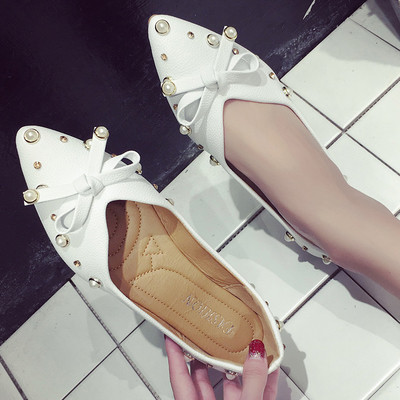 Pantofi casual dama ascutit din piele ecologica cu perle in trei culori