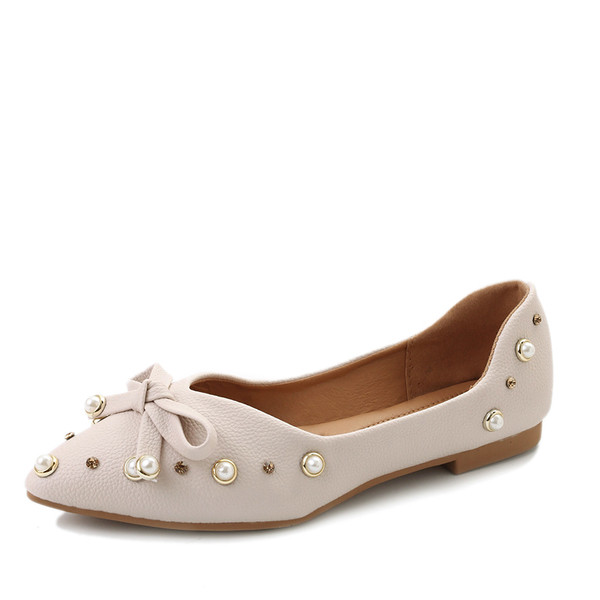 Pantofi casual dama ascutit din piele ecologica cu perle in trei culori