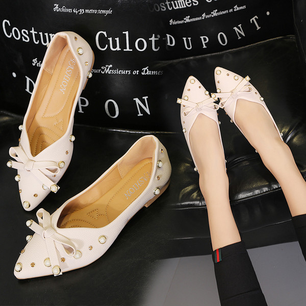 Pantofi casual dama ascutit din piele ecologica cu perle in trei culori