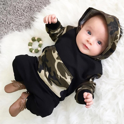 Baby set with camouflage motifs - T-shirt with a hood and long pants