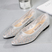 Περιστασιακά γυναικεία παπούτσια με δαντέλα και βότσαλα με ελαφρύ τακούνι σε δύο χρώματα