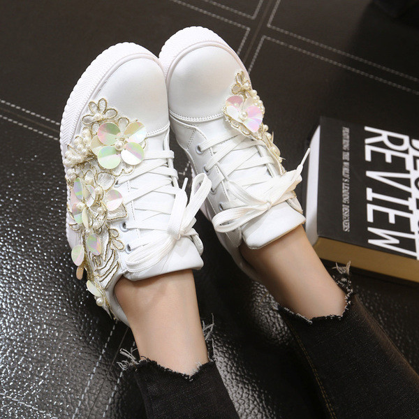 Adidași eleganti de damă cu platformă, cu motive florale din dantelă 3D