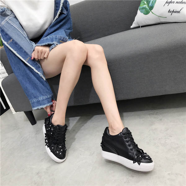 Adidași eleganti de damă cu platformă, cu motive florale din dantelă 3D