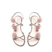 Sandale de damă elegante cu puf în argintiu și roz
