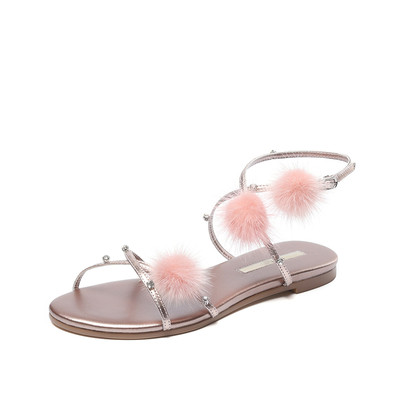 Sandale de damă elegante cu puf în argintiu și roz