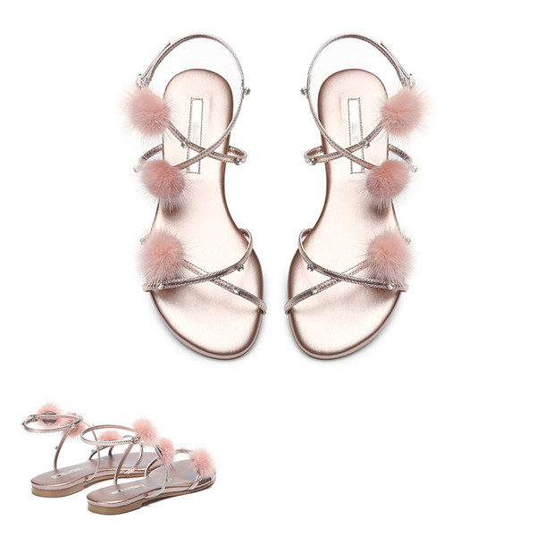 Sandale de damă elegante cu puf în argintiu și roz