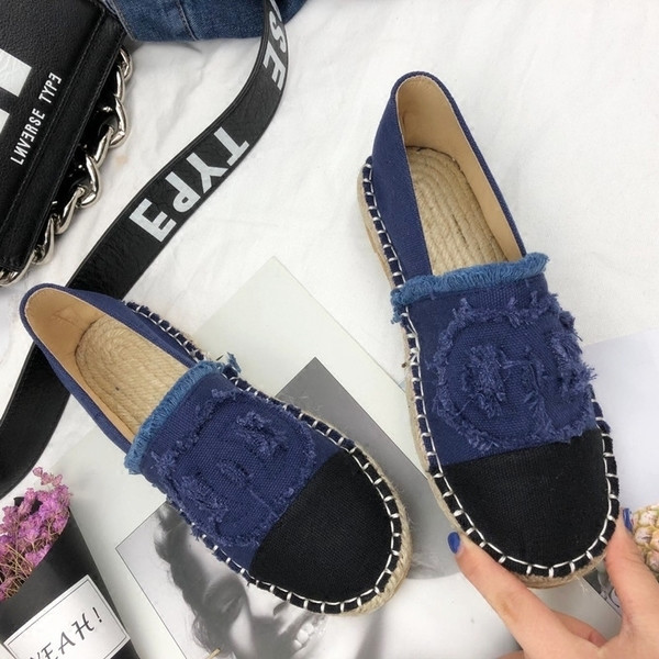 Espadrile de damă casual din denim în albastru și alb