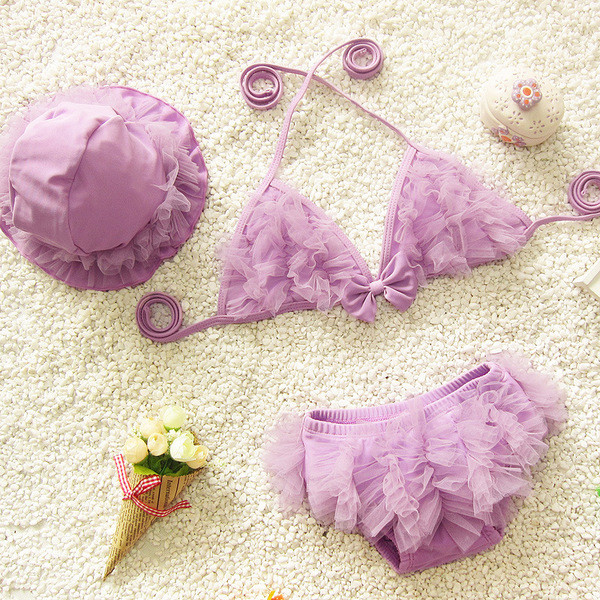 Costum de baie pentru copii elegant pentru fete în două părți cu pălărie