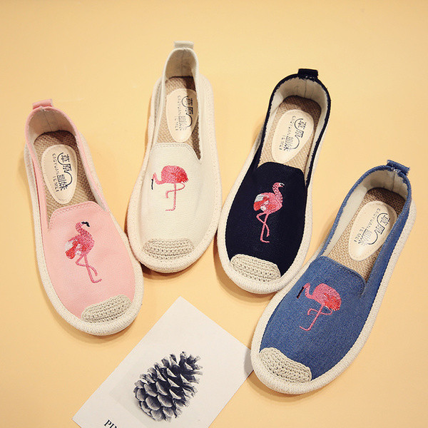 Espadrile de dama de zi cu zi cu broderie flamingo in mai multe culori