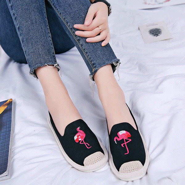 Espadrile de dama de zi cu zi cu broderie flamingo in mai multe culori