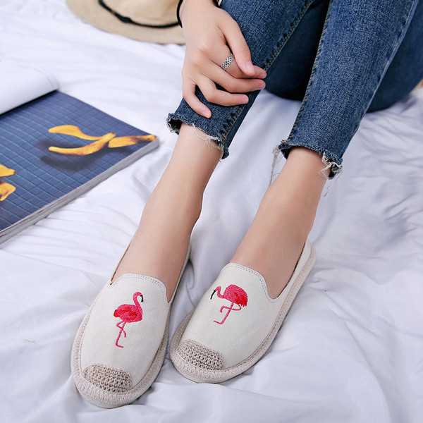 Espadrile de dama de zi cu zi cu broderie flamingo in mai multe culori