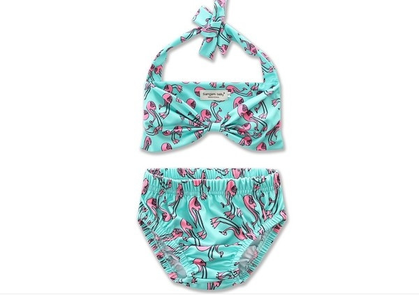 Costum de baie pentru fete pentru copii in albastru cu imprimeu