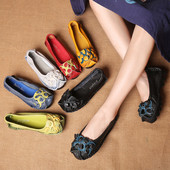 Pantofi dama casual din piele ecologica stil retro cu o floare in mai multe culori