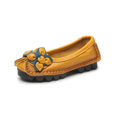 Pantofi dama casual din piele ecologica stil retro cu o floare in mai multe culori
