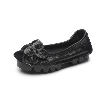 Pantofi dama casual din piele ecologica stil retro cu o floare in mai multe culori