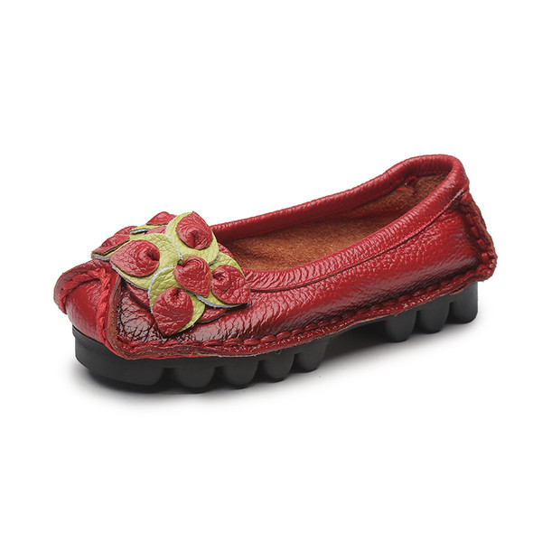 Pantofi dama casual din piele ecologica stil retro cu o floare in mai multe culori