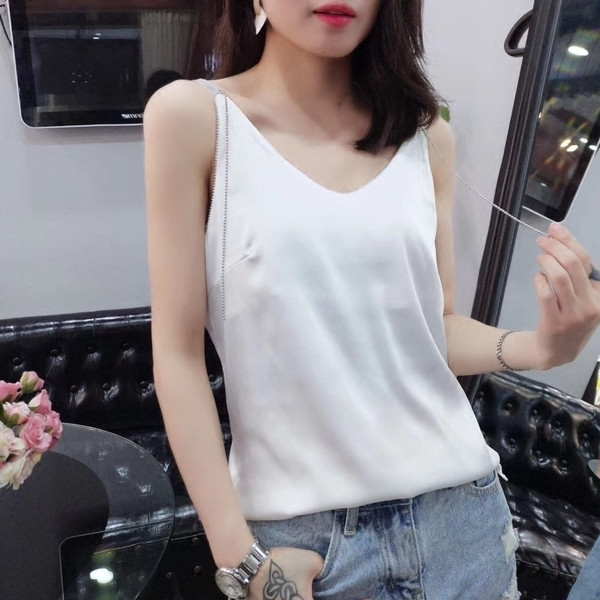 Maieu de damă cu bretele subțiri în alb-negru