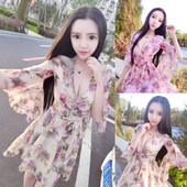 Rochie de dama cu maneci 3/4 cu motiv floral in trei culori