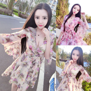 Rochie de dama cu maneci 3/4 cu motiv floral in trei culori