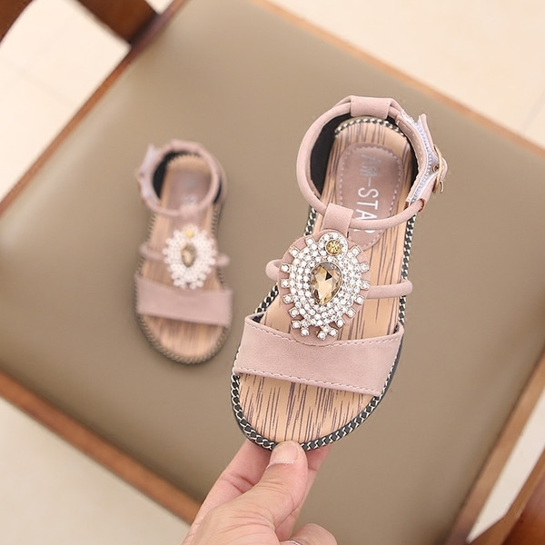 Casual παιδικά σανδάλια για κορίτσια σε ροζ, πράσινο και μαύρο χρώμα με διακόσμηση