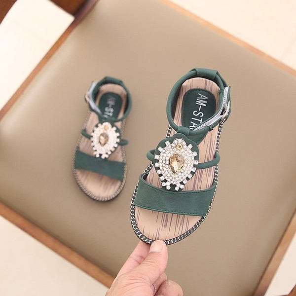 Casual παιδικά σανδάλια για κορίτσια σε ροζ, πράσινο και μαύρο χρώμα με διακόσμηση