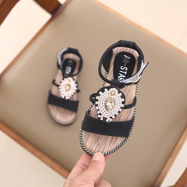 Casual παιδικά σανδάλια για κορίτσια σε ροζ, πράσινο και μαύρο χρώμα με διακόσμηση