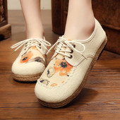 Mocasini de dama cu sireturi si aplicatie florala in doua culori