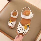 Παιδικά σανδάλια με βελκρό λουράκια και διακόσμηση σε λευκό και ροζ χρώμα