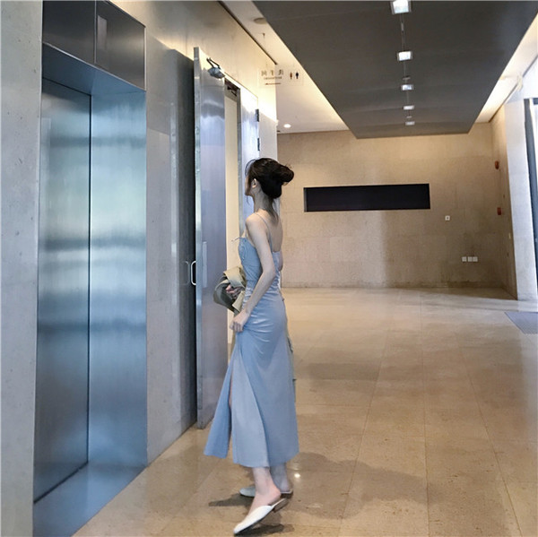 Rochie lungă de damă cu fante de culoare gri