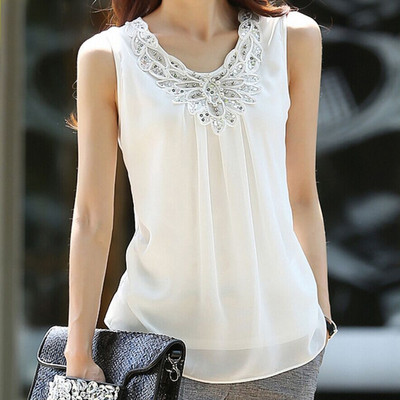 Women`s stylish tank top in two colors with embroidery and decorative stones