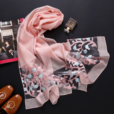 Slim women`s scarf with flower embroidery in several colors