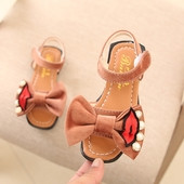 Casual σανδάλια για κορίτσια με κορδέλα, κεντήματα και μαργαριτάρια, σε τρία χρώματα