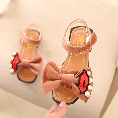 Casual σανδάλια για κορίτσια με κορδέλα, κεντήματα και μαργαριτάρια, σε τρία χρώματα