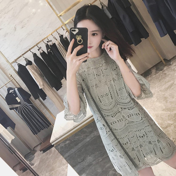 Rochie casual de dama cu maneci 3/4 de culoare verde