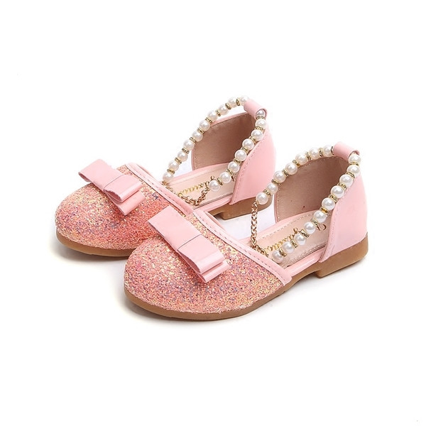 Κομψά σανδάλια για κορίτσια με λαμπερά σωματίδια, κορδέλα και μαργαριτάρια