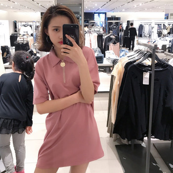 Κομψό γυναικείο φόρεμα με κολάρο σε σχήμα O σε δύο χρώματα