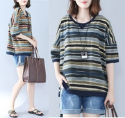 Καλοκαιρινή μπλούζα ριγέ με μέγιστο μέγεθος σε δύο χρώματα