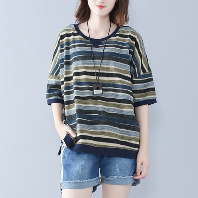 Καλοκαιρινή μπλούζα ριγέ με μέγιστο μέγεθος σε δύο χρώματα