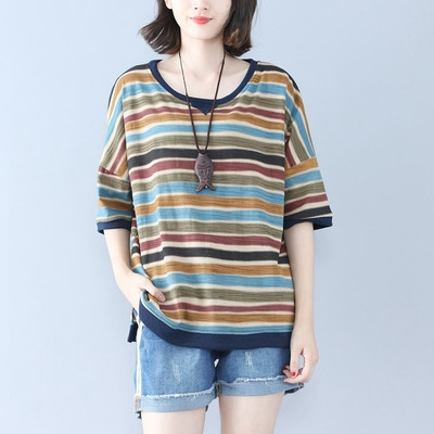 Καλοκαιρινή μπλούζα ριγέ με μέγιστο μέγεθος σε δύο χρώματα