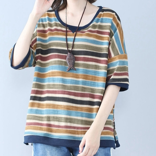 Καλοκαιρινή μπλούζα ριγέ με μέγιστο μέγεθος σε δύο χρώματα