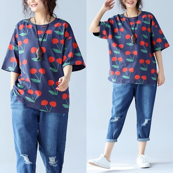 MAXI μεγέθους γυναικείο αμάνικο με τύπωμα κεράσια