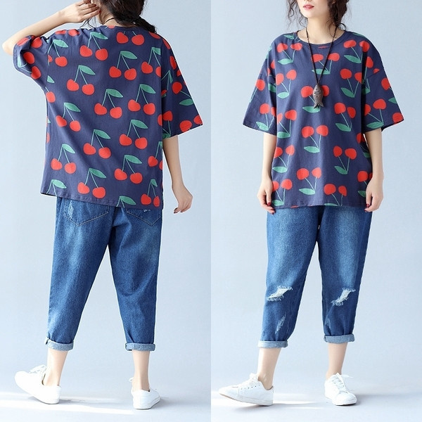 MAXI μεγέθους γυναικείο αμάνικο με τύπωμα κεράσια