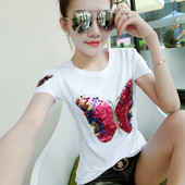 Γυναικεία μπλούζα σε δύο χρώματα με τύπωμα και πούλιες