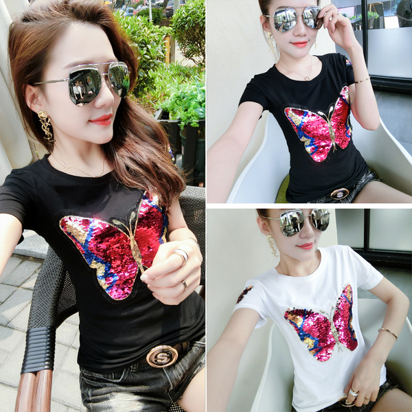 Γυναικεία μπλούζα σε δύο χρώματα με τύπωμα και πούλιες