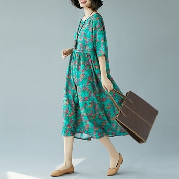 Βαμβακερό φόρεμα μέγεθος MAXI με floral μοτίβα