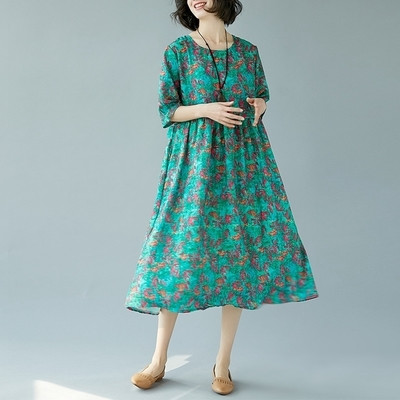 Βαμβακερό φόρεμα μέγεθος MAXI με floral μοτίβα