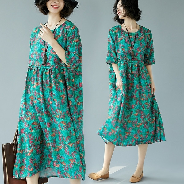 Βαμβακερό φόρεμα μέγεθος MAXI με floral μοτίβα