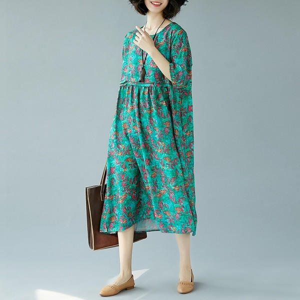 Βαμβακερό φόρεμα μέγεθος MAXI με floral μοτίβα