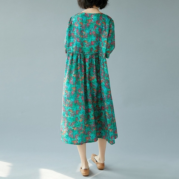 Βαμβακερό φόρεμα μέγεθος MAXI με floral μοτίβα